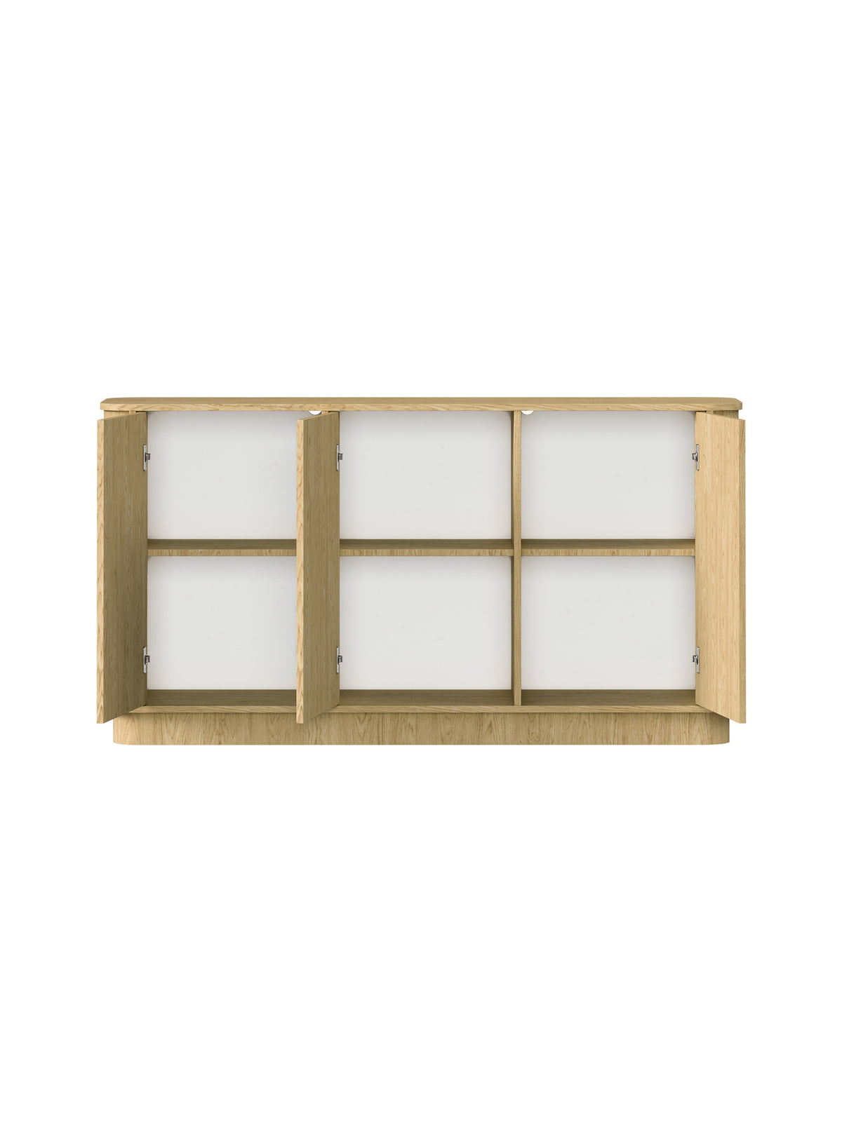 Komoda Vello 154 cm s tromi dverami v farbe dub baltic dune, pohľad zvnútra