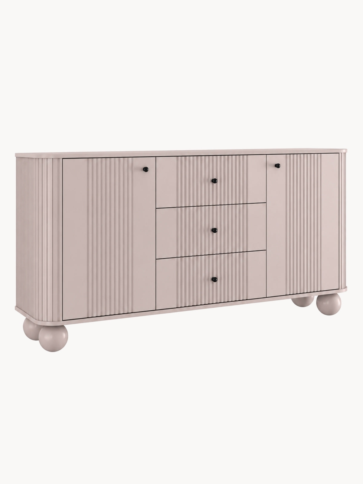 Komoda Vesper 160 cm so zásuvkami na kulach - kašmír / čierny úchyty / nožičky kule