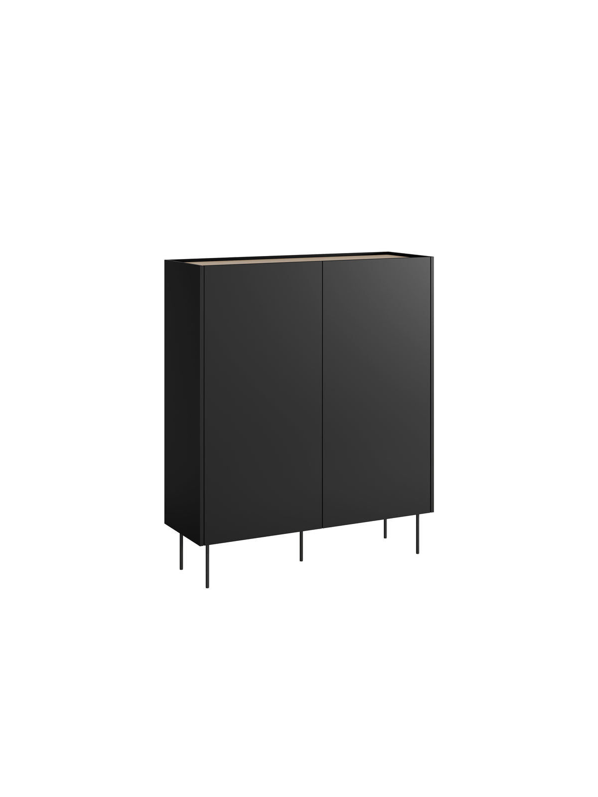 Komoda vysoká Desin 120 cm dvojdverová z ukrytymi zásuvkami - Čierny mat / Dub nagano