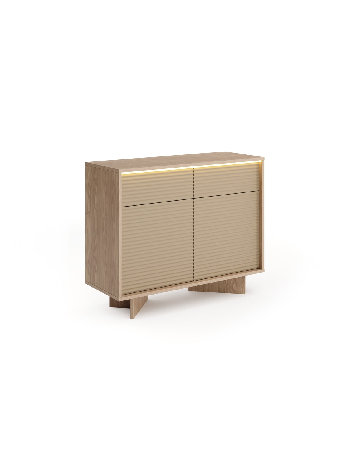 Komoda Erini 104 cm v prírodnej farbe bolivar a cappuccino s drážkovanými dvierkami