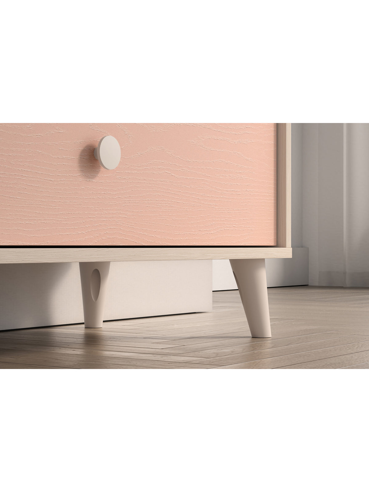 Detská komoda Marla 90 cm ružový front millenial pink detail nohy