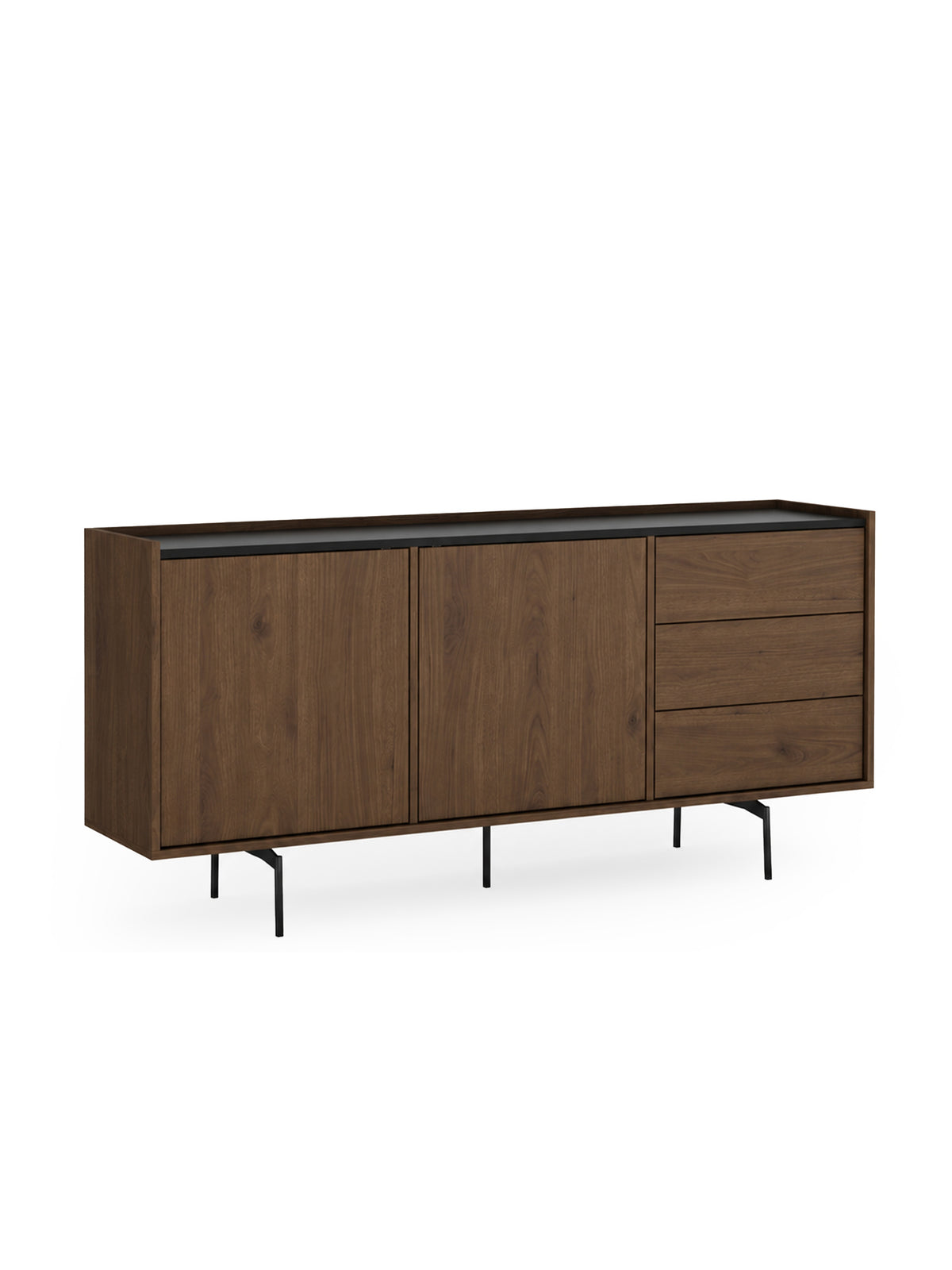 Komoda Zenar 170 cm orzech elegant s čiernym povrchom a kovovými nohami