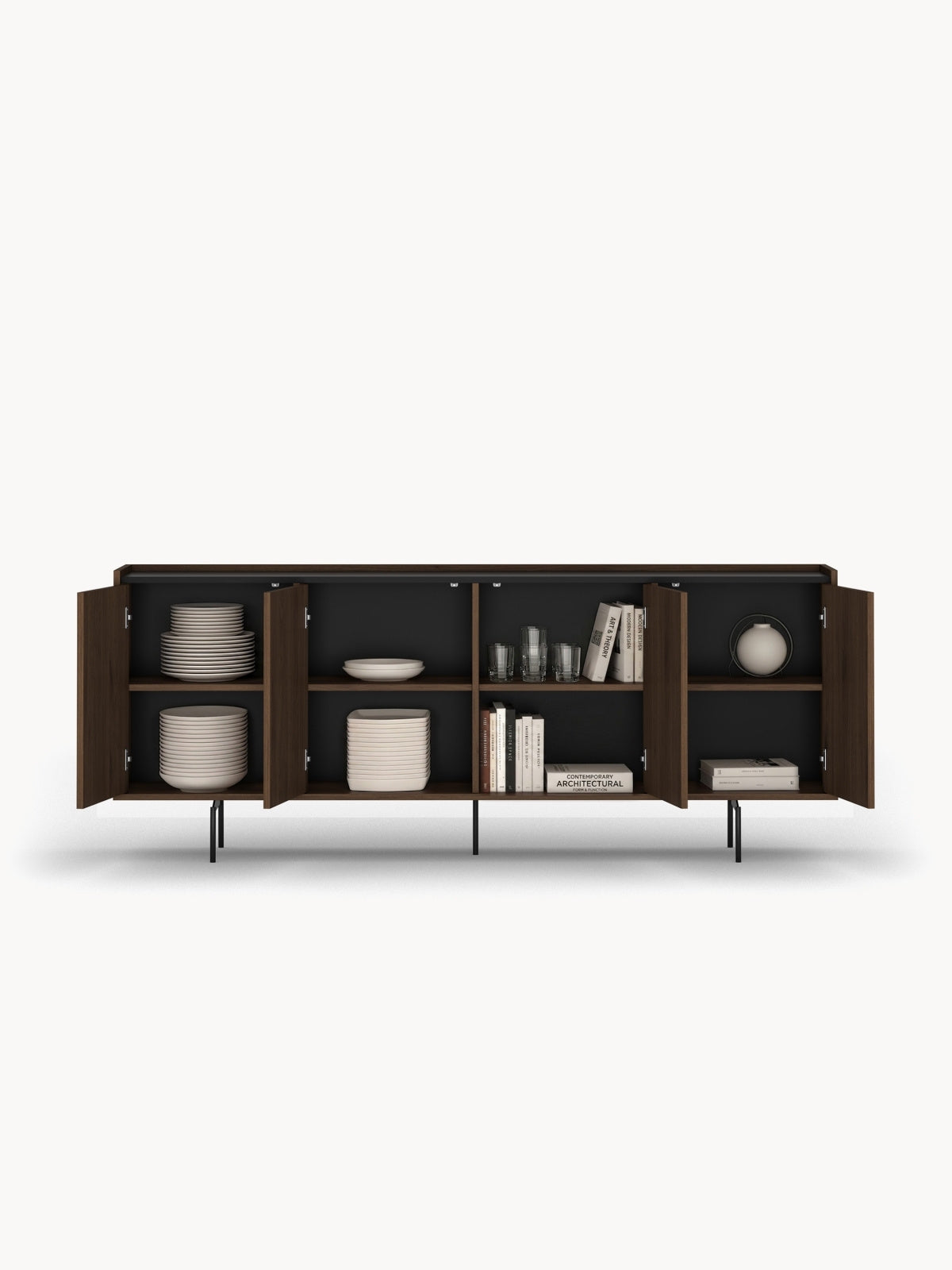 Komoda Zenar 200 cm štvordverová - Orech elegant / Čierny