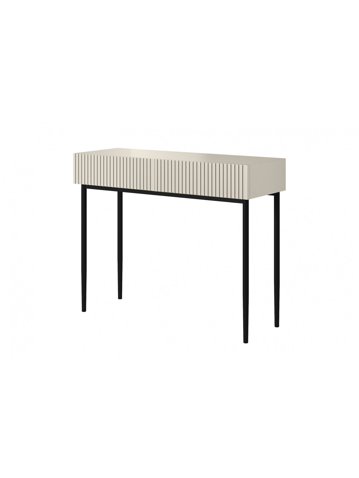 Toaletka Nicole 100 cm kasmírová s ryhovanými prednými časťami a čiernymi nožičkami, bočný pohľad