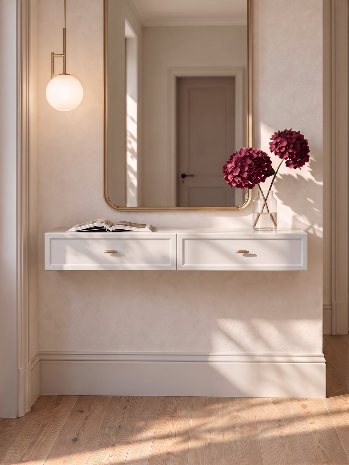 Konzolový Stolík závesné Lorini 100 cm so zásuvkami - kašmír / zlote úchyty T-bar