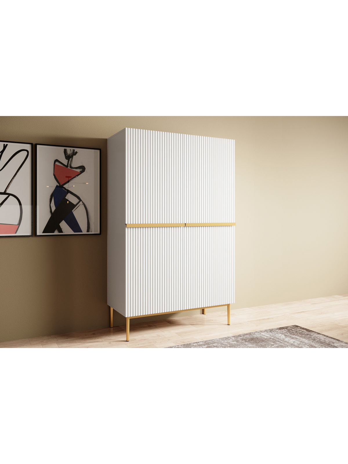Komoda Nicole z metalowymi uchwytami i nogami 100 cm - biely mat / zlote nozki