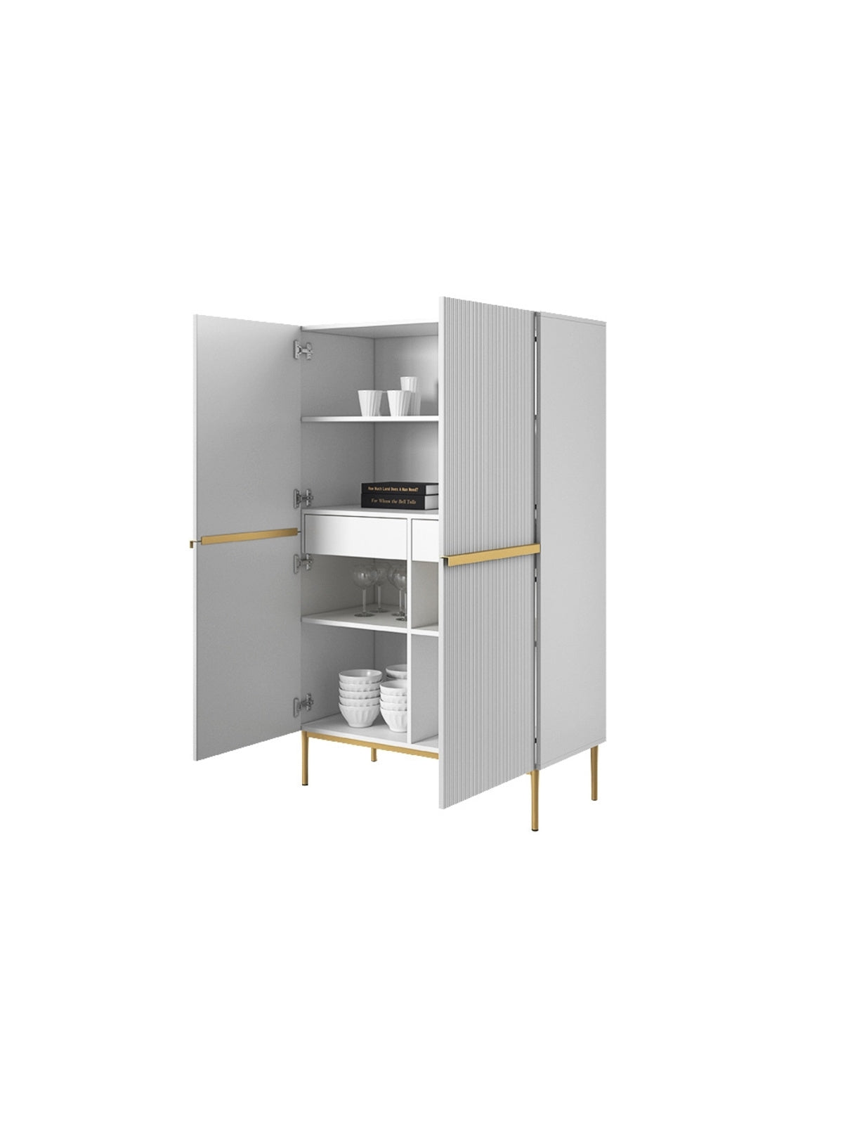 Komoda Nicole z metalowymi uchwytami i nogami 100 cm - biely mat / zlote nozki