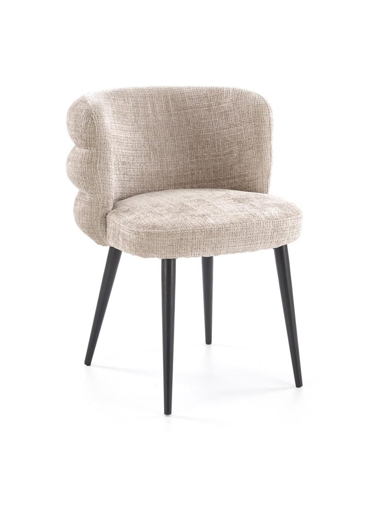 Čalúnená stolička Bolena béžová s čiernymi kovovými nohami, pohľad spredu