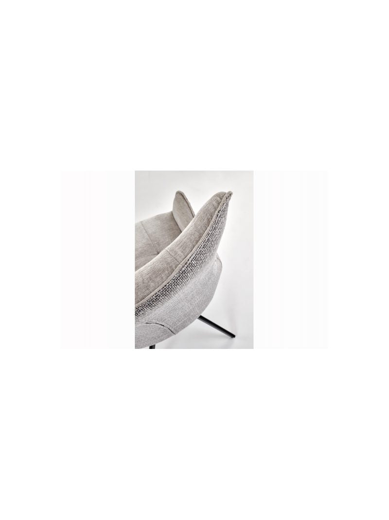 Otočné čalúnené kreslo Rippla v sivom prevedení s čiernymi kovovými nohami, detail operadla