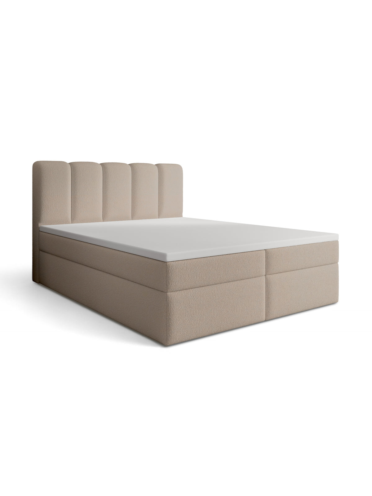 Kontinentálna posteľ Tenor 160x200 v tmavo béžovej boucle látke s vysokým čelom