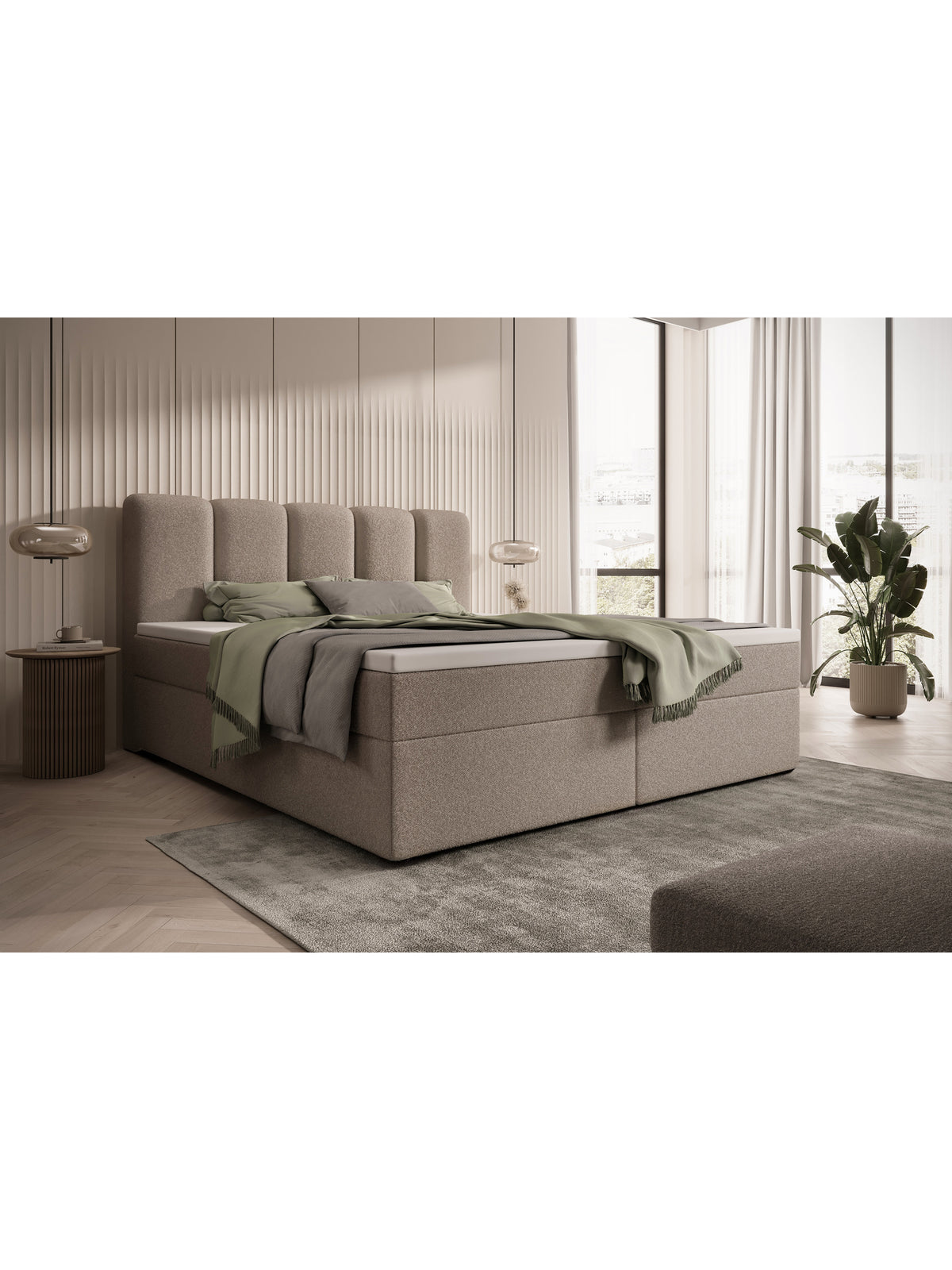 Kontinentálna posteľ Tenor 160x200 tmavohnedá boucle Quelle 05 s úložným priestorom