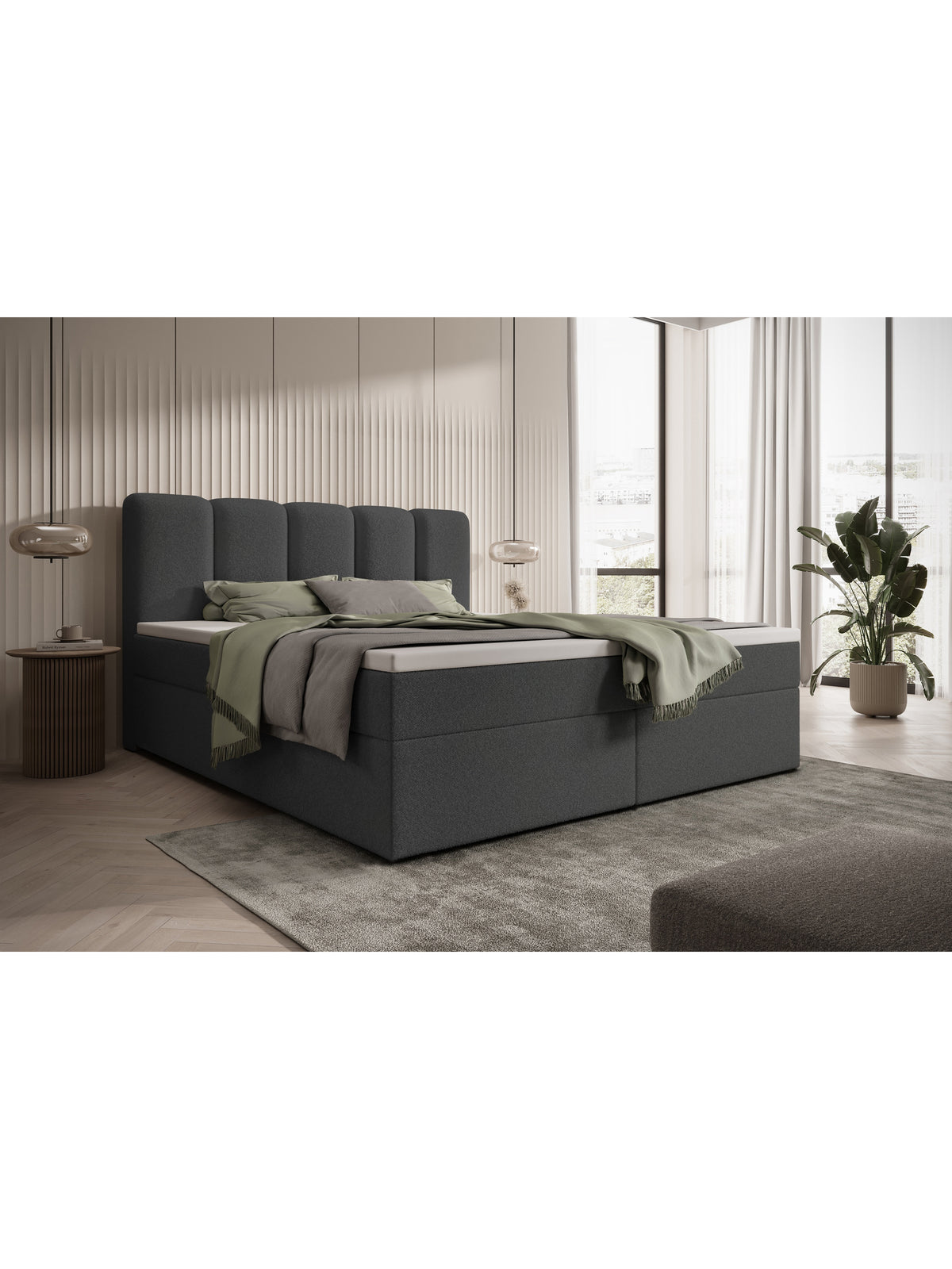 Kontinentálna posteľ Tenor 180x200 tmavosivá boucle s úložnými boxmi