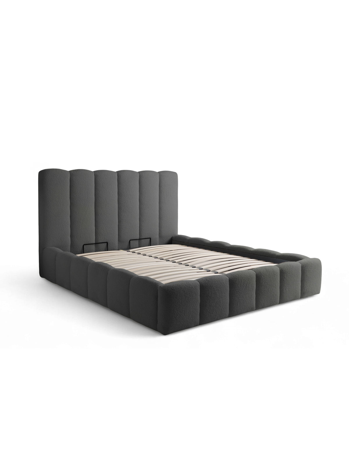 Łóżko tapicerowane Aura 180x200 w ciemno szarej bukli Quelle 92 z wysokim zagłówkiem