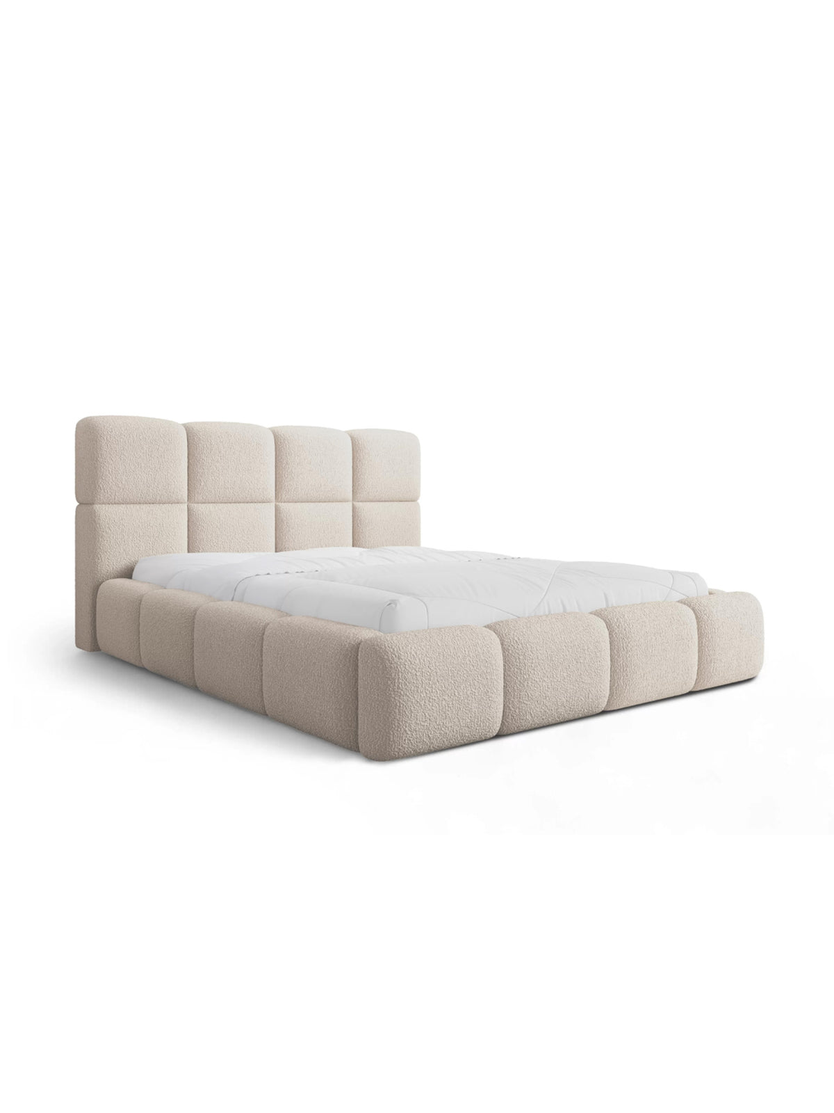 Čalúnená posteľ Cloud 160x200 v béžovej boucle látke s prešívaným čelom