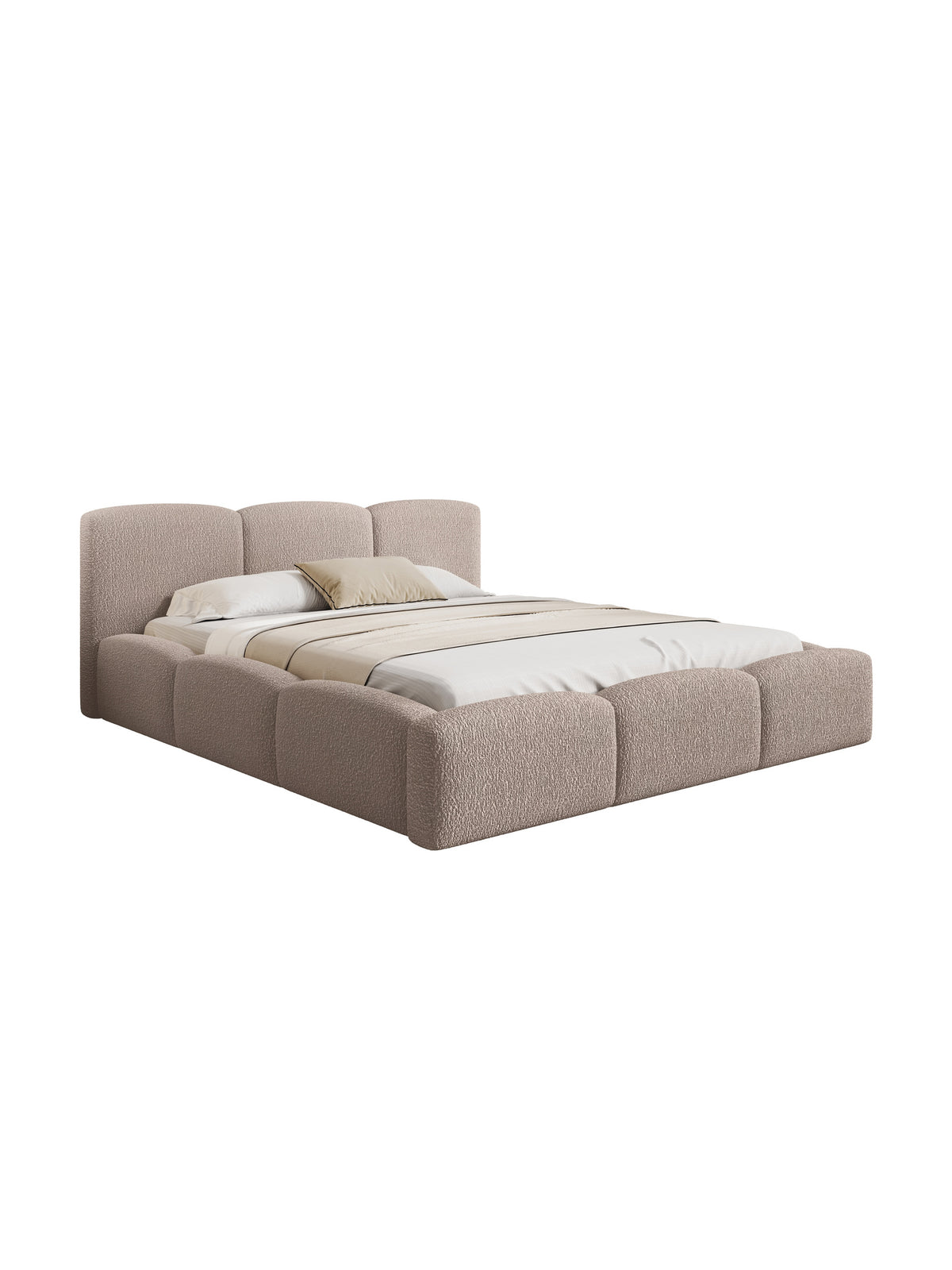 Čalúnená posteľ Marios 180x200 v tmavo béžovej bukle Quelle 05, pohľad spredu