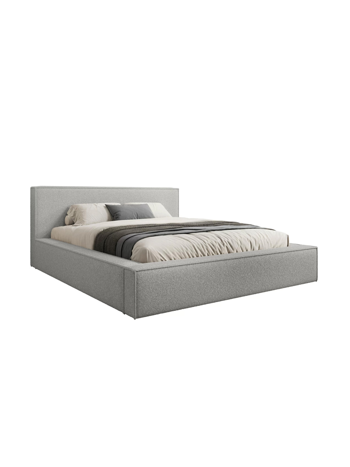 Čalúnená posteľ Nirello 180x200 v šedej tkanine boucle, pohľad spredu