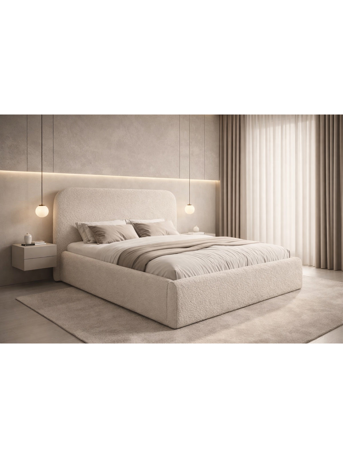 Čalúnená posteľ Rasel 180x200 v béžovej boucle tkanine Quelle 03