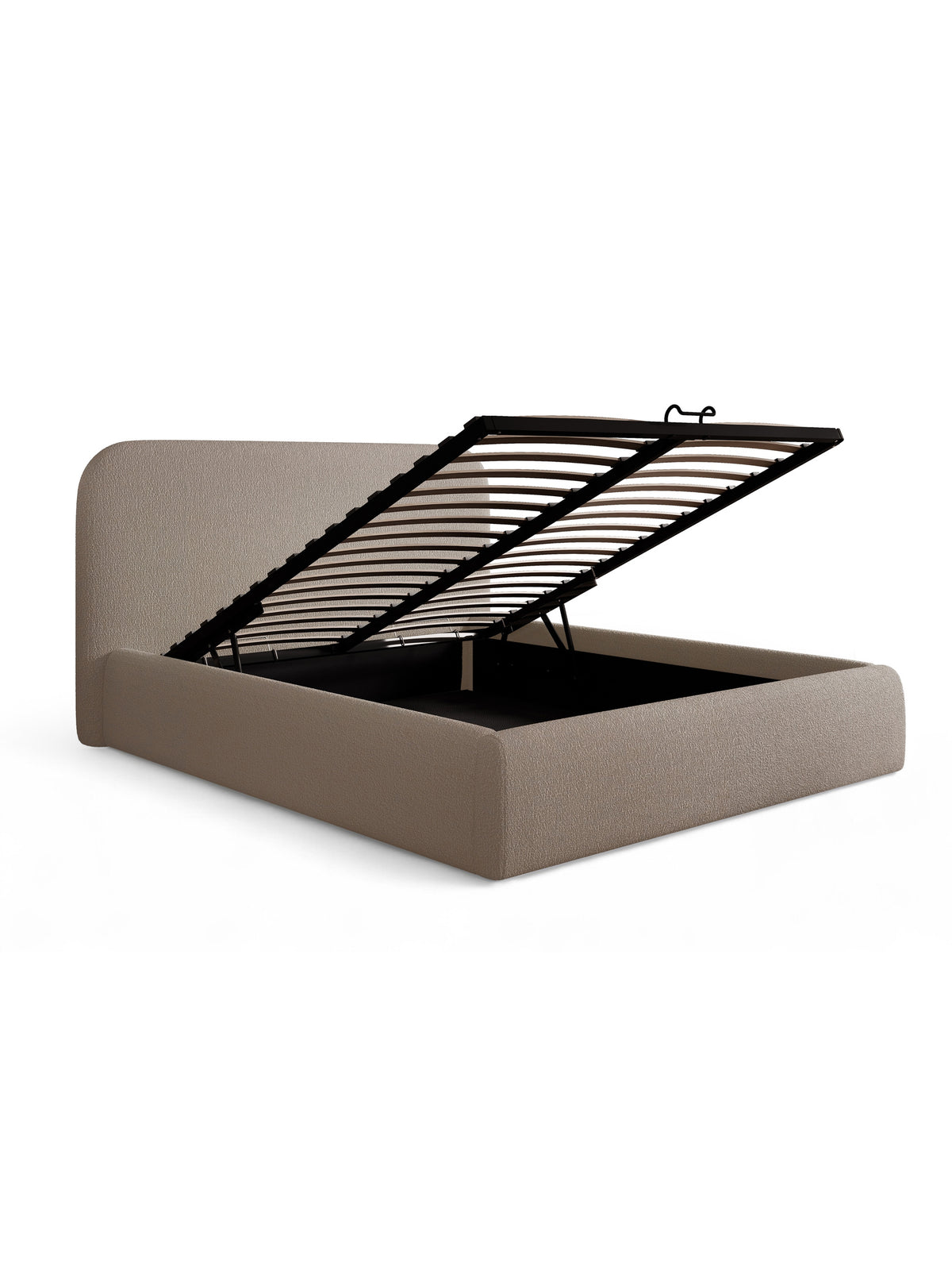 Čalúnená posteľ Rasel 180x200 tmavobéžová s úložným priestorom a zdvíhacím roštom