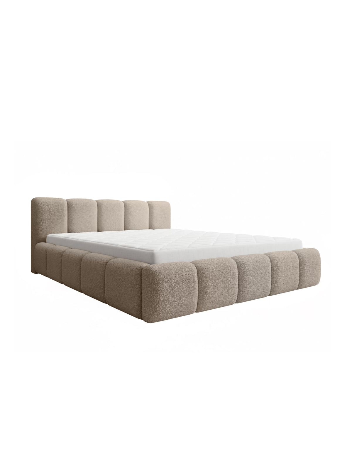 Čalúnená posteľ Tesia 160x200 tmavo béžová boucle Quelle 05 s úložným priestorom, pohľad z predu