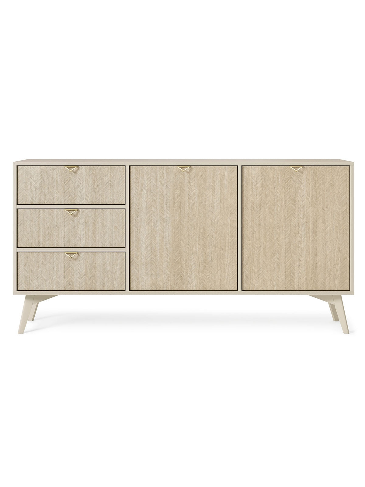 Komoda Lumira 158 cm piesková s jodeľkovým scandi vzorom, 2 dvere, 3 zásuvky
