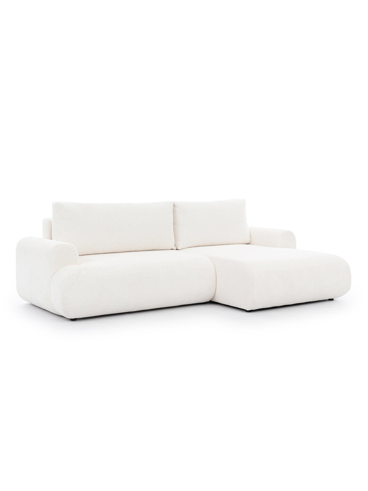 Narożnik Lotulis Mini prawostronny kremowy boucle z funkcją spania i pojemnikiem