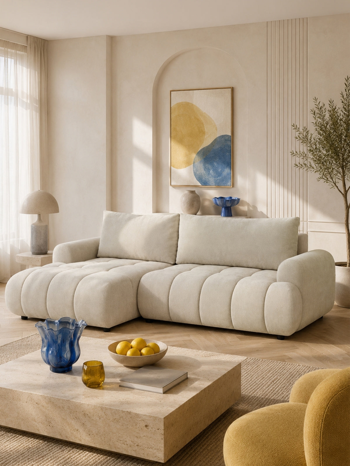 Lutario Mini ľavý roh jasnobežová látka szenil Vibe 06 moderný štýl