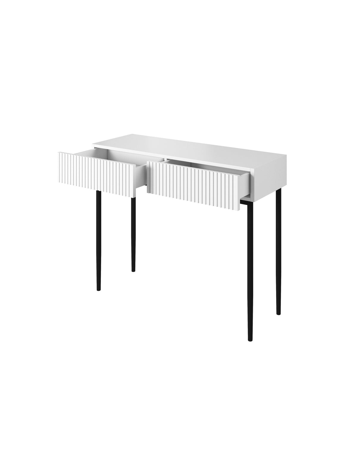 moderná Konzolový stolík / Toaletný Stolík Nicole so zásuvkami 100 cm - biely mat / čierny nozki
