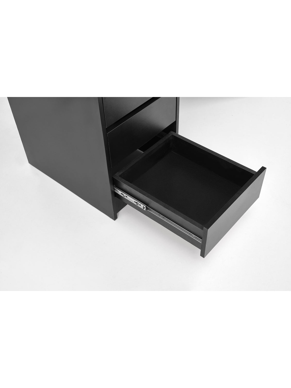 Toaletka Velinio XL 120 cm czarna z otwartą szufladą z boku