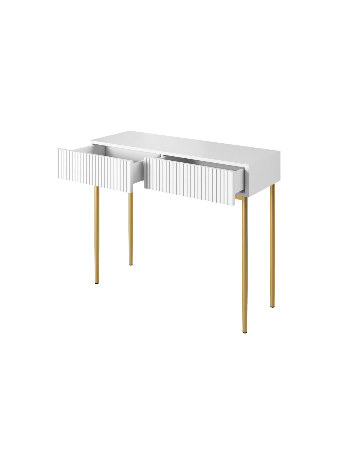 moderné Písací stôl Nicole 100 cm so zásuvkami i metalowymi nogami- biely mat / zlote nozki