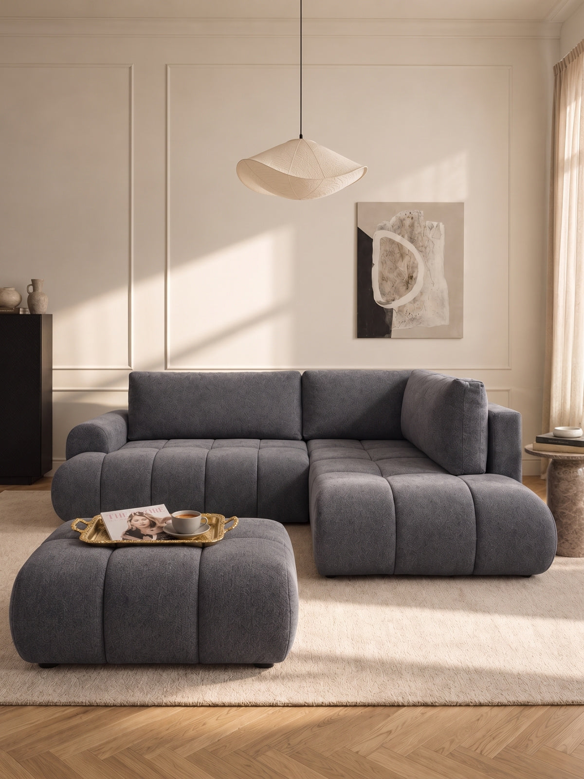Taburet čalúnená Lutario Mini - šedý šenil Vibe 95