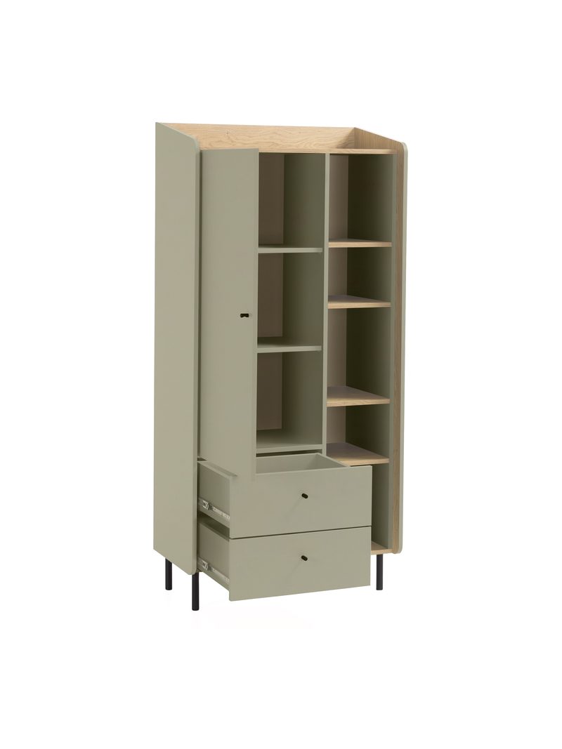 Regál Fiorenza 80 cm s 1 dverami a 2 zásuvkami, eukalyptus a dub baltic dune