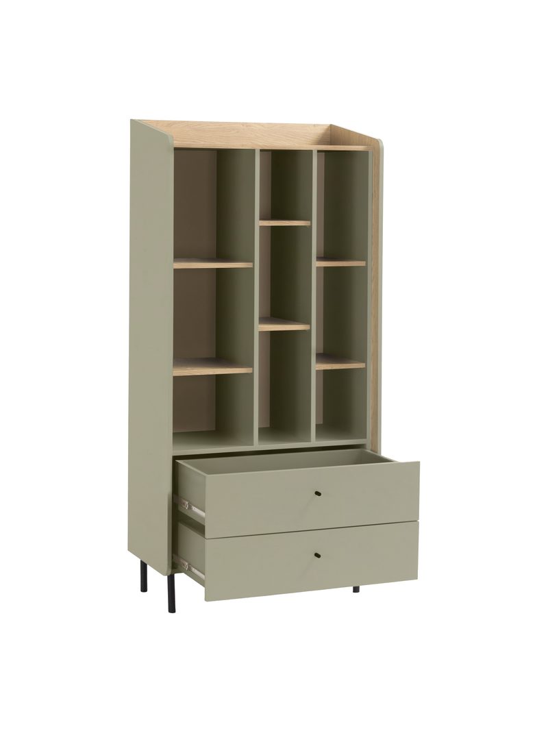Otvorený regál Fiorenza 80 cm s dvoma zásuvkami, eukalyptus a dub baltic dune