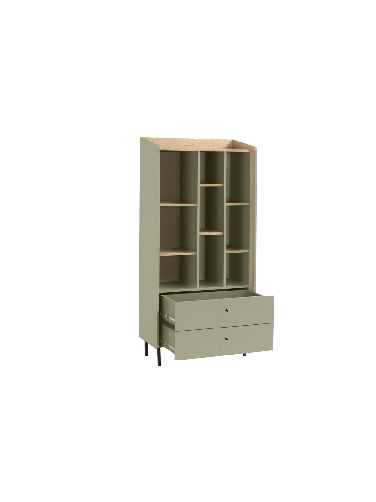 Otvorený regál Fiorenza 80 cm s dvoma zásuvkami, eukalyptus a dub baltic dune