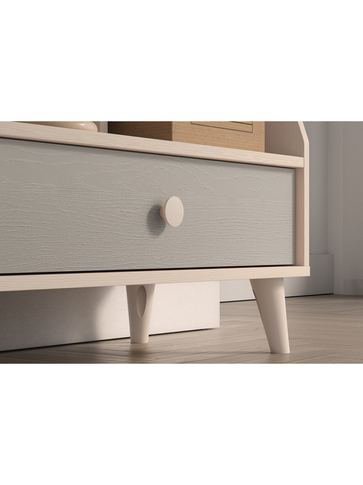 Detský regál Marla 72 cm sivý pallad detail nohy a úchytu