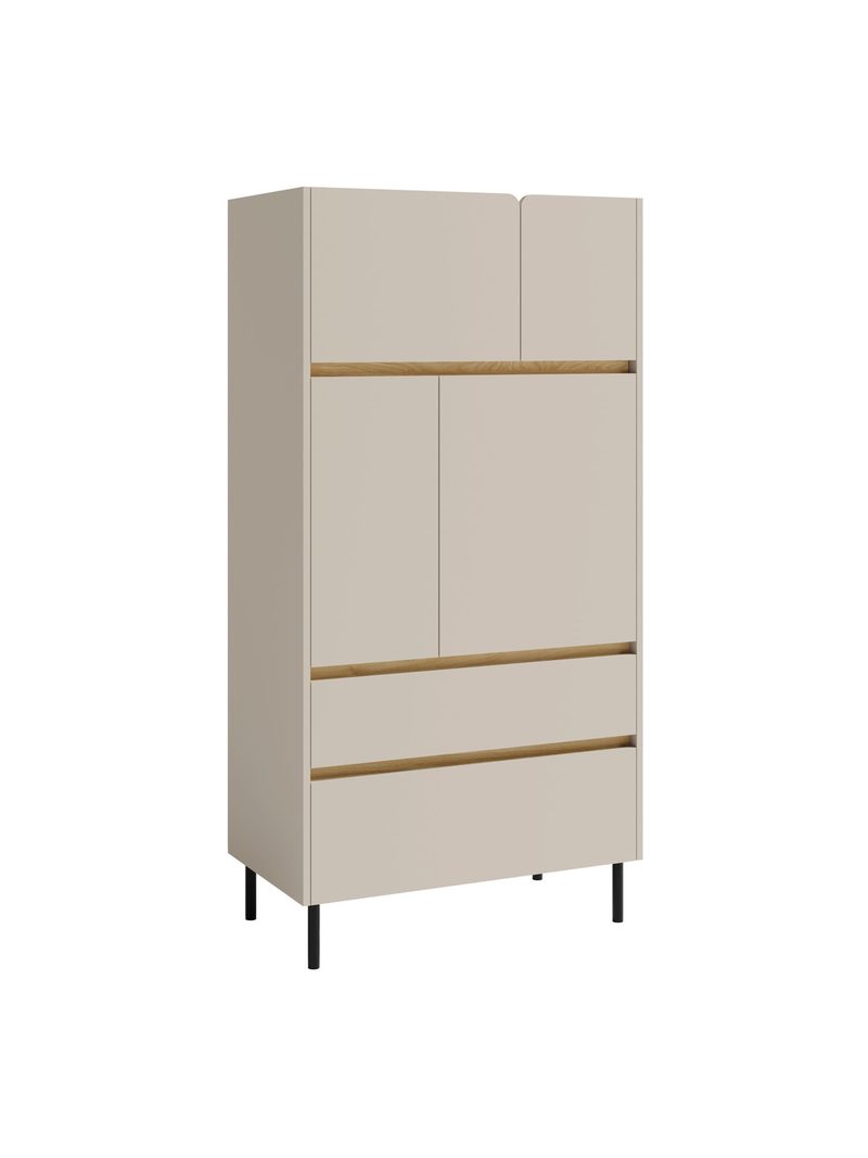 Uzatvorený regál Altea 80 cm pieskovo béžový s olejovaným dubovým frontom, 4 dvere, 2 zásuvky