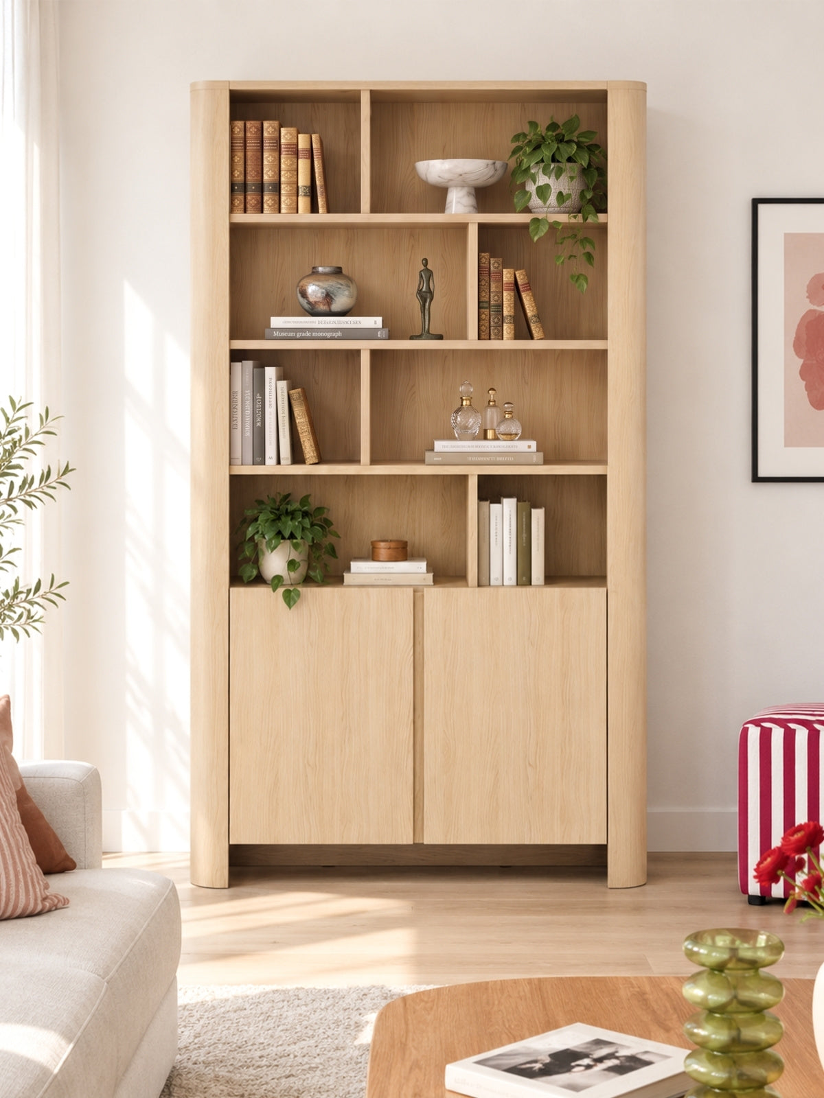 Regál Sorrenti 103 cm s dvomi dverami a piatimi policami v farbe dub vicenza