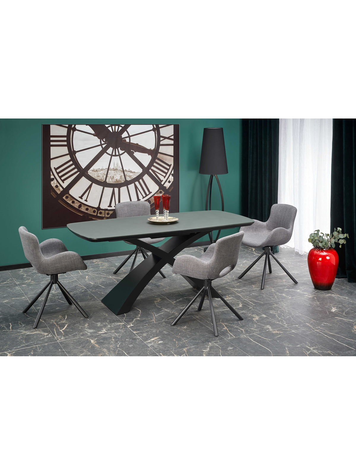 Rozkladací stôl Virello 180-220x89 cm tmavý popel a čierne nohy, celkový pohľad na stôl