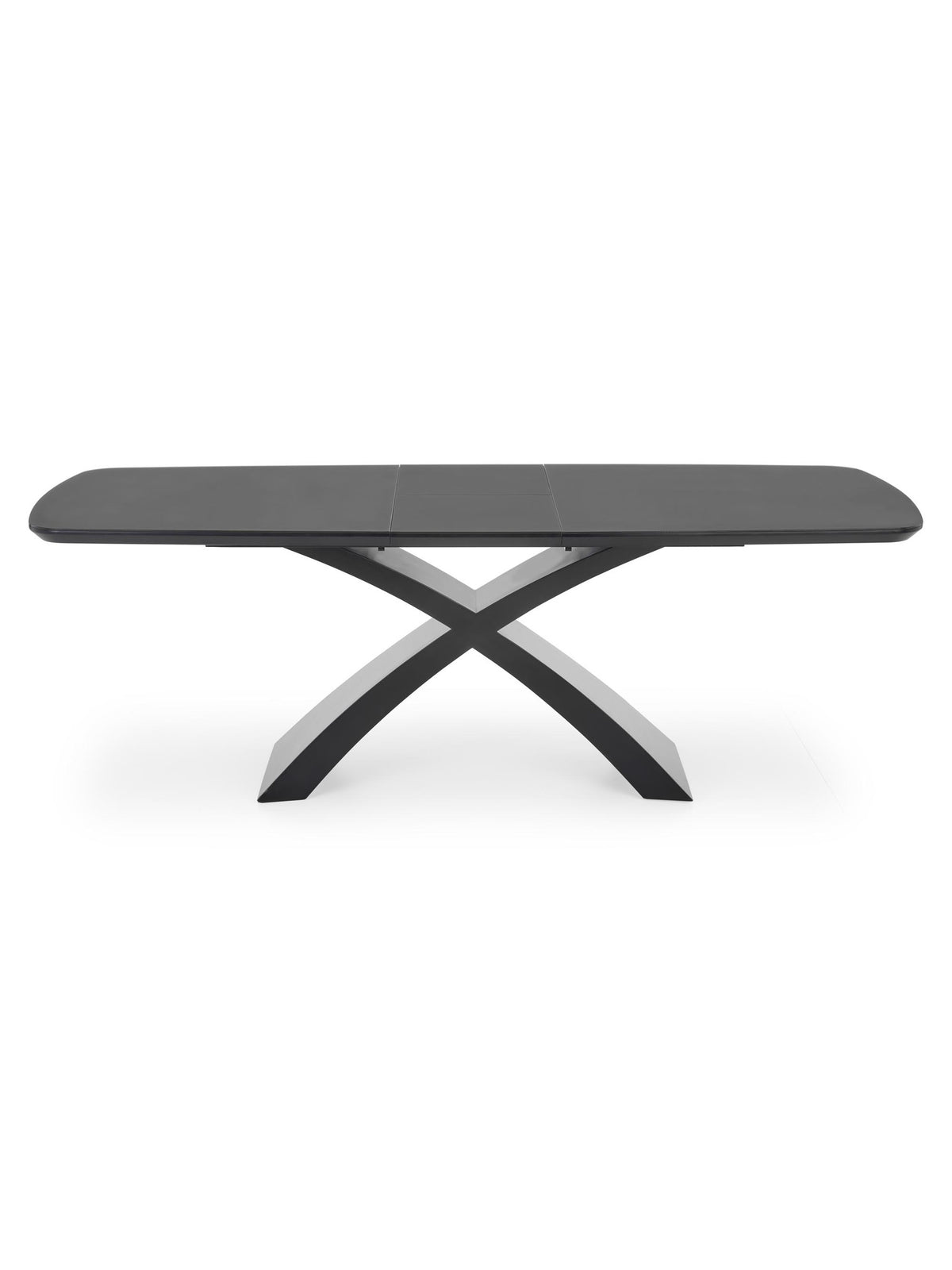 Rozkladací stôl Virello 180-220x89 cm čierny s tmavohnedým šedým povrchom a prekríženými nohami