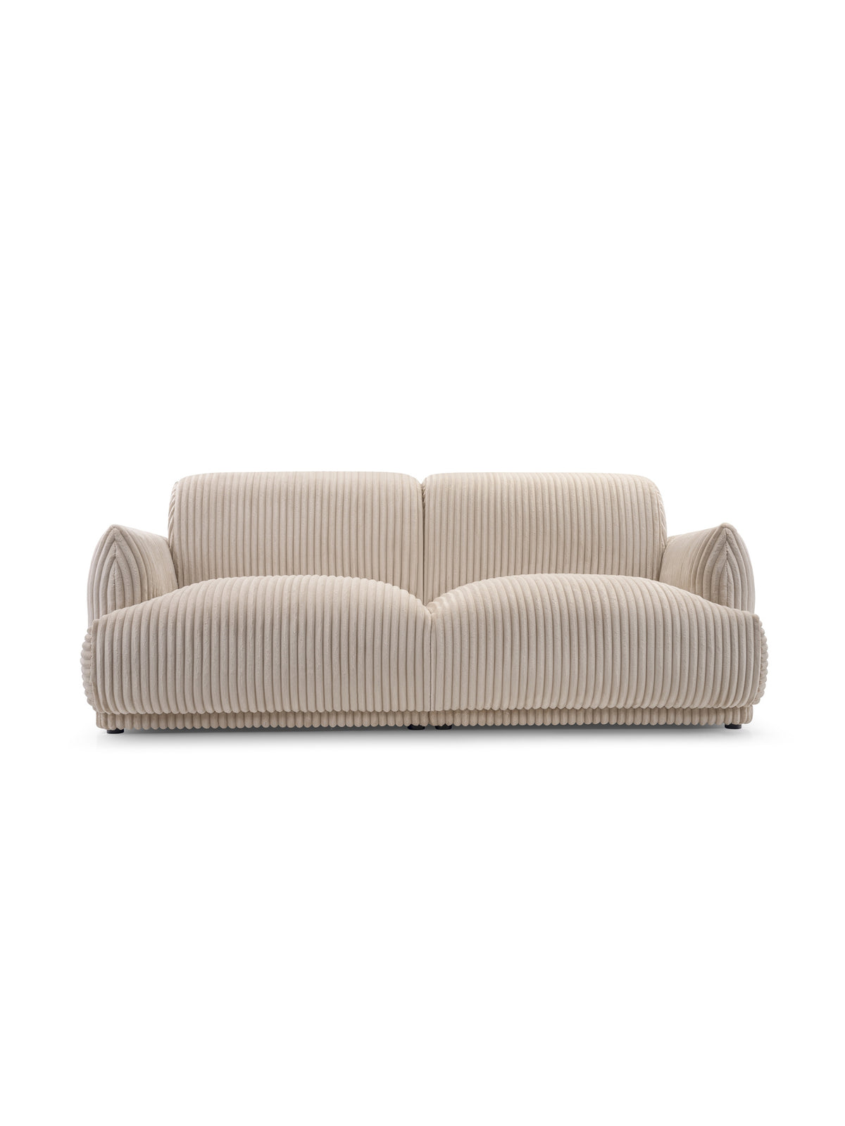 Sofa Cubero beżowa z pluszu Tilia 03, trzyosobowa, nowoczesna, widok frontowy
