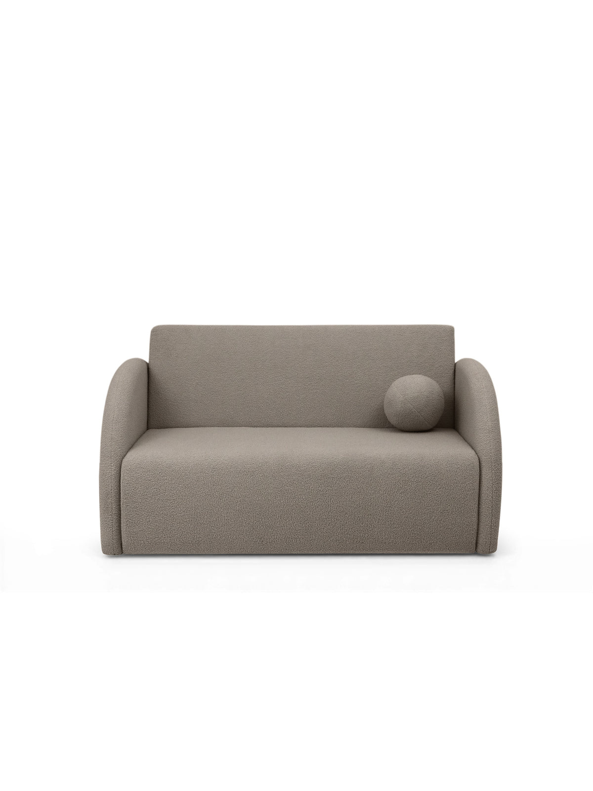 Beżowa sofa rozkładana Nubi 120 cm z pojemnikiem i poduszką boucle Quelle 16