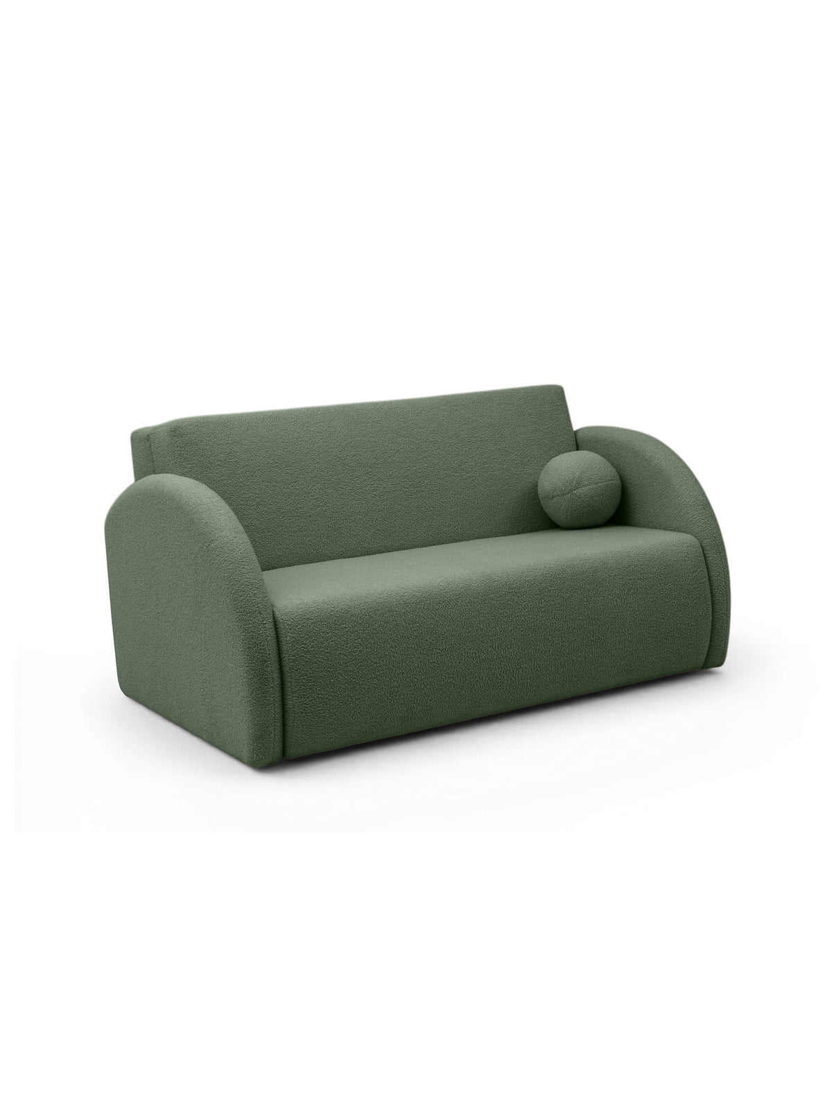 Rozkladacia dvojmiestna pohovka Nubi 120 cm zelená boucle s vankúšom, pohľad spredu