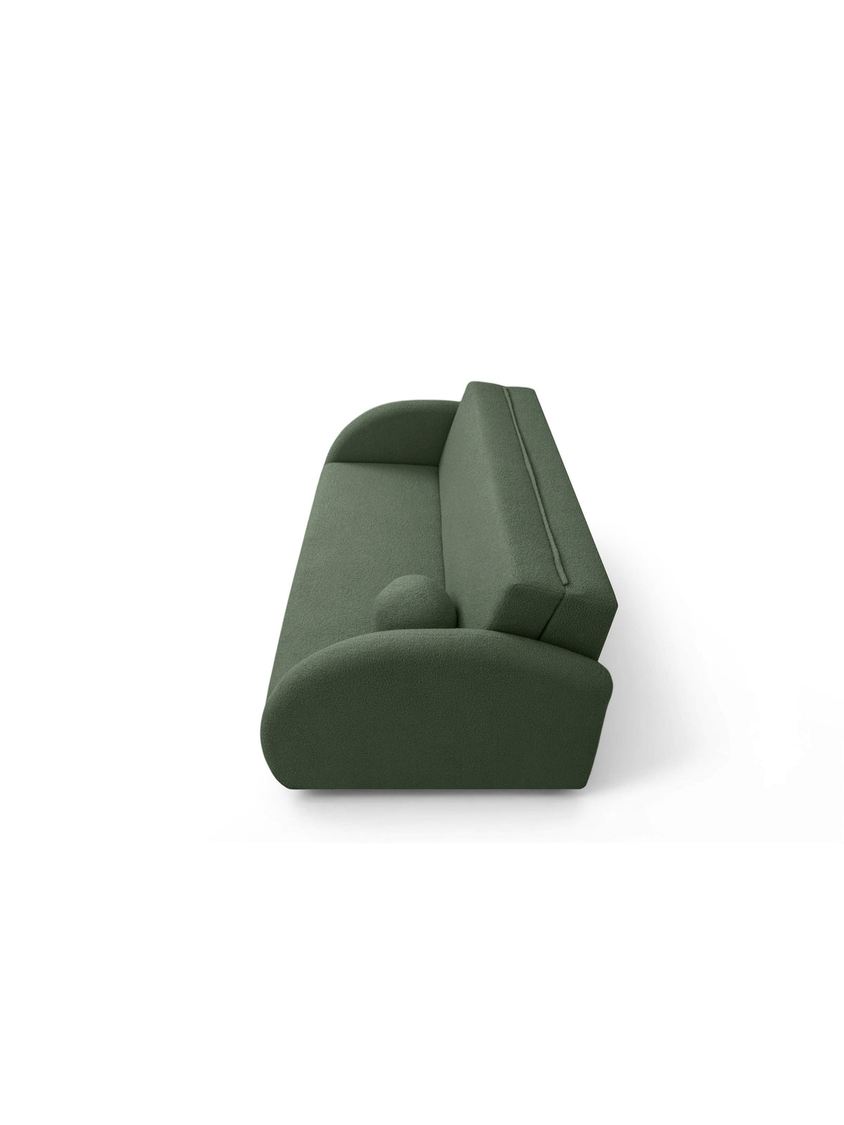 Sofa rozkładana Nubi zielona boucle widok boczny z pojemnikiem