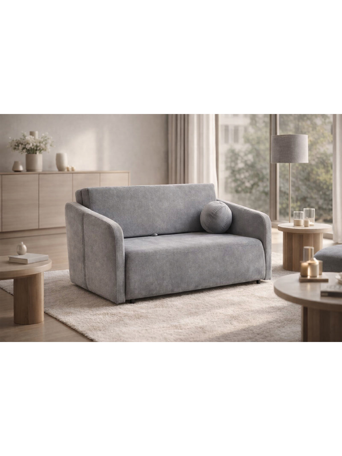 Sofa Zeldia 105 szara z hydrofobowego szenilu z funkcją spania i poduszką
