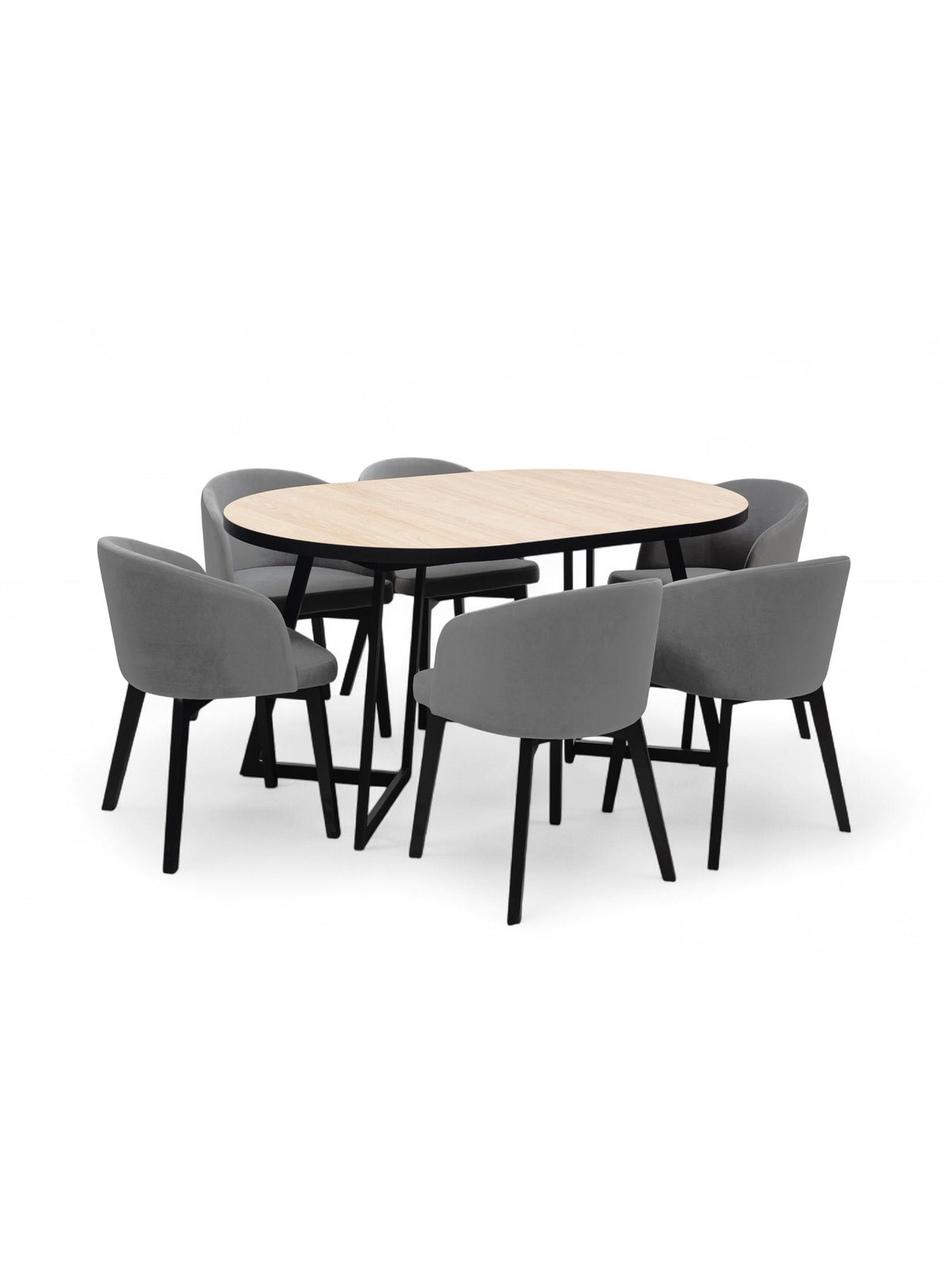 Rozkladací okrúhly stôl Cedrus Linear 95/150 cm dub hikora s čiernym rámom, bočný pohľad
