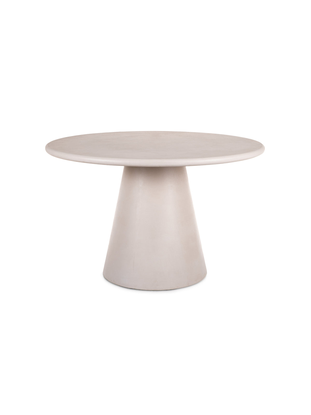 Okrúhly stôl Clav 120 cm krémovej farby z MDF a mikrocementu, moderný štýl