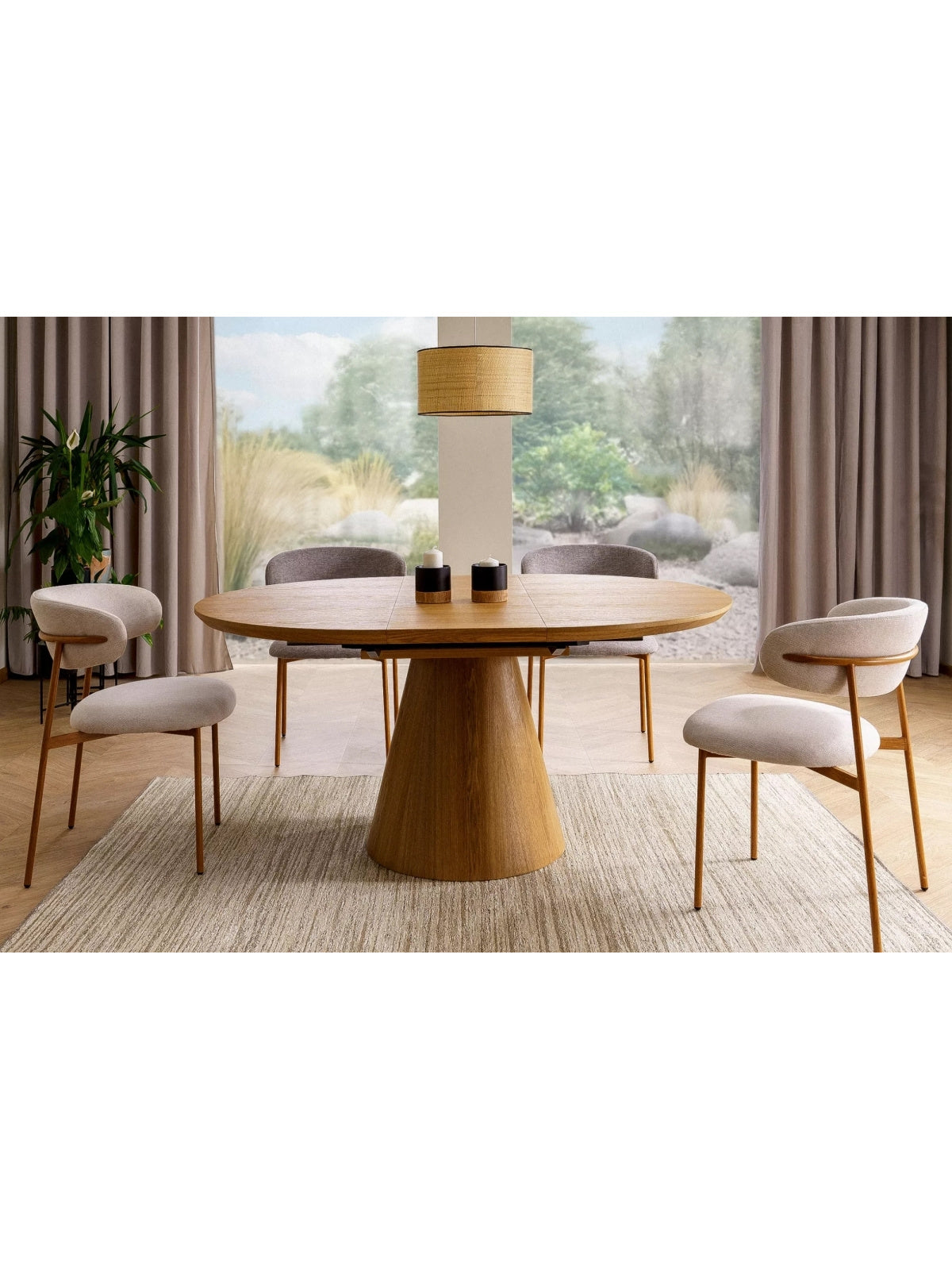 Rozkladací okrúhly stôl Lureno 120-160 cm v dubovom prírodnom odtieni s MDF nohami