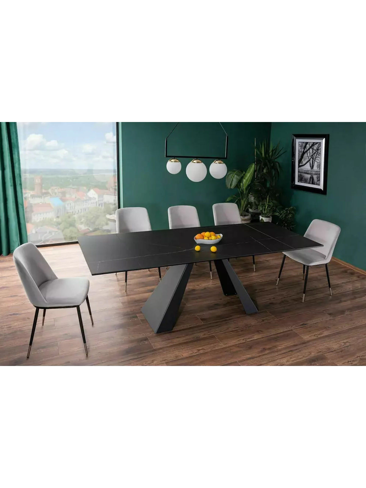 Rozkladací stôl Zanivo 160-240x90 cm s čiernym keramickým mramorovým povrchom a čiernymi kovovými nohami