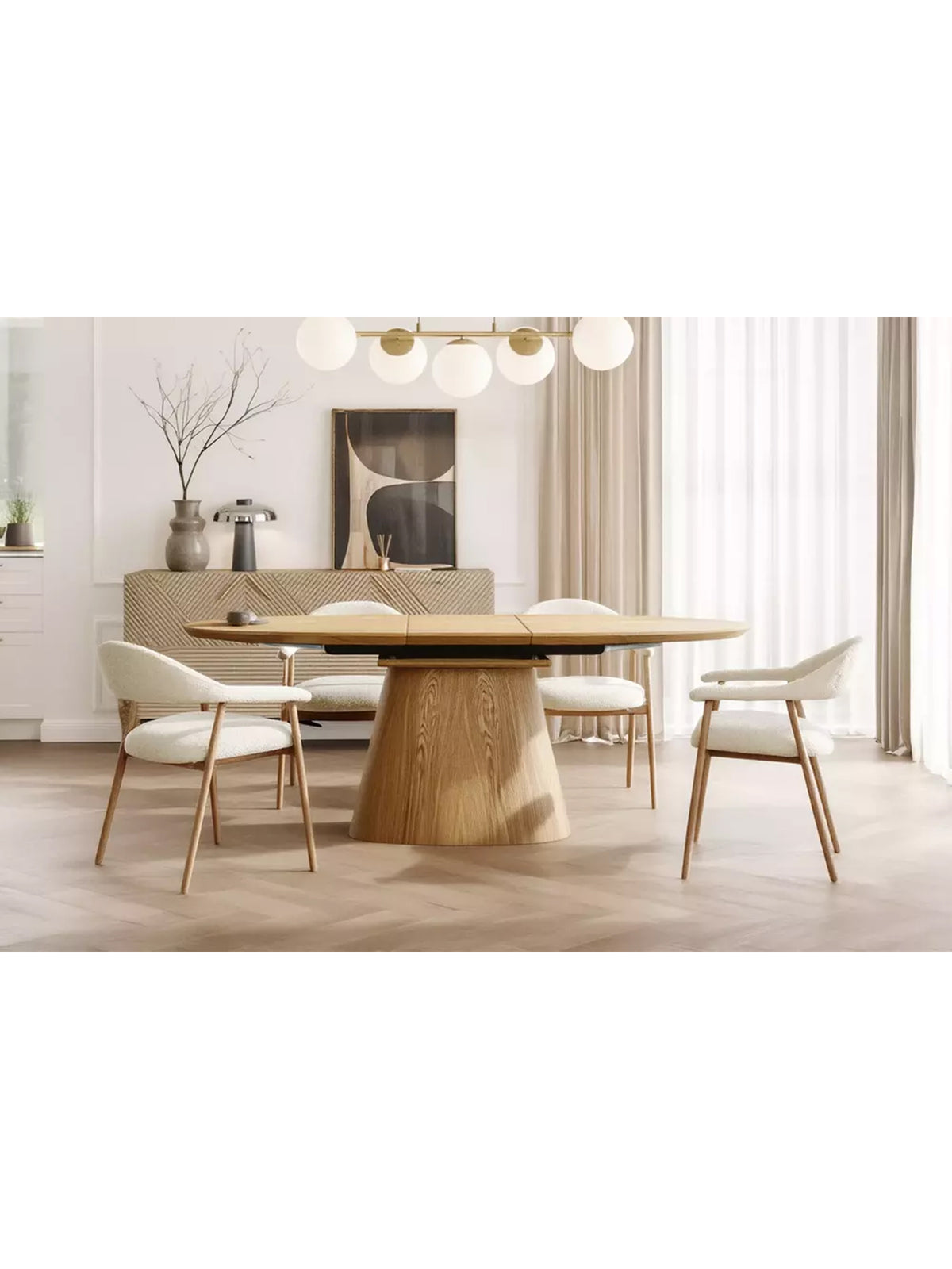 Rozkladací oválny stôl Lurta 160-200x90 cm dub prírodný, štýl Scandi, široký záber