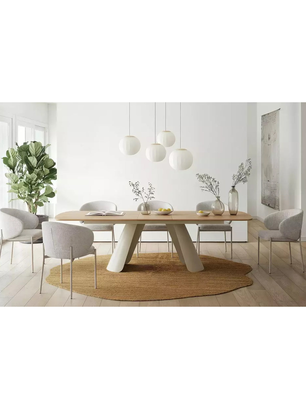 Rozkladací stôl Solmi 200-240x100 cm s dubovou doskou a kasmírovými nohami, celkový pohľad