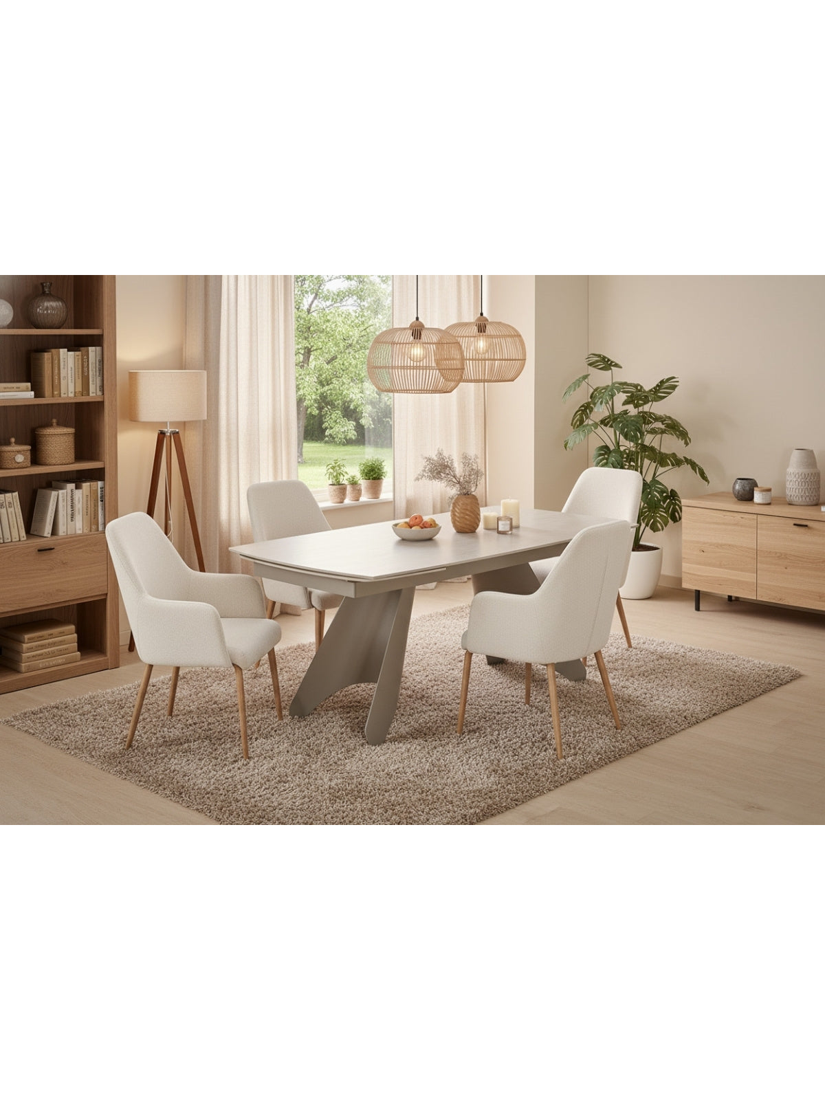 Stół rozkładany Tavero 180-260x90 cm z blatem trawertyn i nogami w kolorze kaszmir